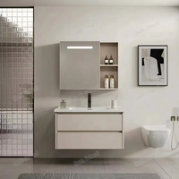 Ensemble de meuble-lavabo mural en aluminium nid d'abeille gris clair de 40 cm, gain de place, pour petite salle de bain compacte