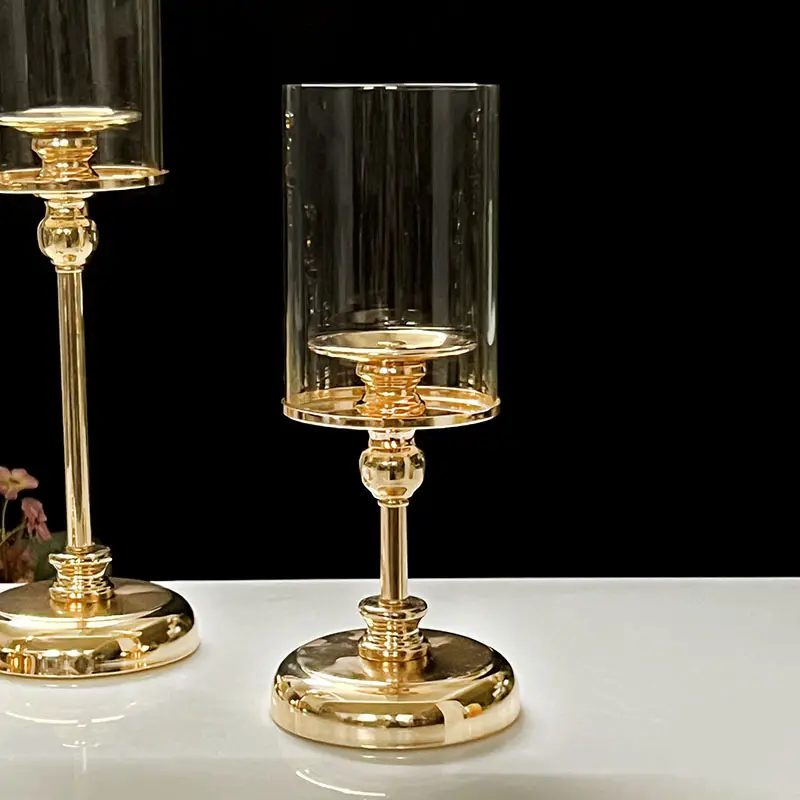 Goud Gegalvaniseerde Glazen Kandelaars Voor Huisdecoratie Bruiloft Hotel Verjaardagsfeest Decoratie En Ornamenten