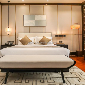 Custom <b>Cheap</b> Wooden King Size Hotel <b>Bed</b> Frame & <b>Mattress</b> With Nightstand Headboard & Ottoman For Modern 3 Star Hotel Bedroom <b>Set</b> - Product Image 3