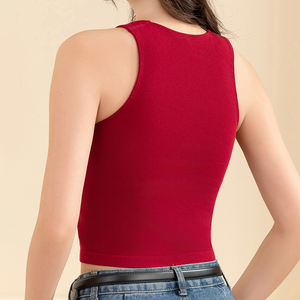 Wholesale Custom Logo Ladies Vest Cotton Ribbed das Mulheres Top de Colheita Feminina Colheita Sem Mangas Com Peito Pad - Product Image 2