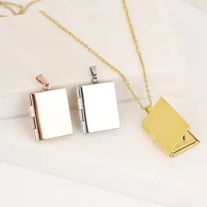 Wholesale Book Locket with Picture Pendant Stainless Steel Necklace with O-chain Mother Daughter Necklace for Gift