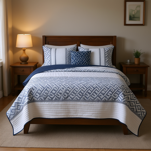 DB 4-Piece Jacquard <b>Quilt</b> Set With Complementary <b>Throw</b> Pillow Full Size Modern Home Bedding All Season Polyester Cotton - Product Image 2