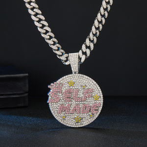 Kalung Liontin Hip Hop Buatan Sendiri dengan Rantai Cuban, Perhiasan Bertabur Kristal, Liontin Bulat untuk Pria Wanita - Product Image 6