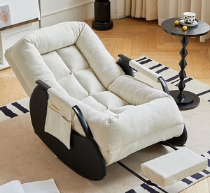 Fauteuil à bascule moderne avec revêtement en tissu doux, chaise longue confortable avec repose-pieds réglable - Product Image 6