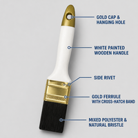 Ensemble de pinceaux professionnels de 1,5 pouce (38,1 mm) à poils mixtes polyester et naturels, manche en bois blanc, virole dorée
