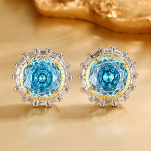 Fashion Eco-friendly Copper Gold Plated 18-10MM Sea Blue Cubic Zirconia Classic Floral Pendant <b>Earrings</b> Jewelry <b>Set</b> Wedding - Product Image 5