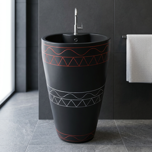 Lavabo rond blanc imprimé, moderne, cylindrique, autoportant, en surface solide - Product Image 2