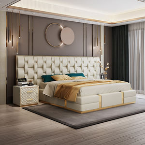 Cama Moderna Italiana de Alta Gama con Cabecera Grande, Muebles de Dormitorio de Lujo, Diseño de Diseñador, Cama King Size Tapizada en Cuero Genuino - Product Image 2