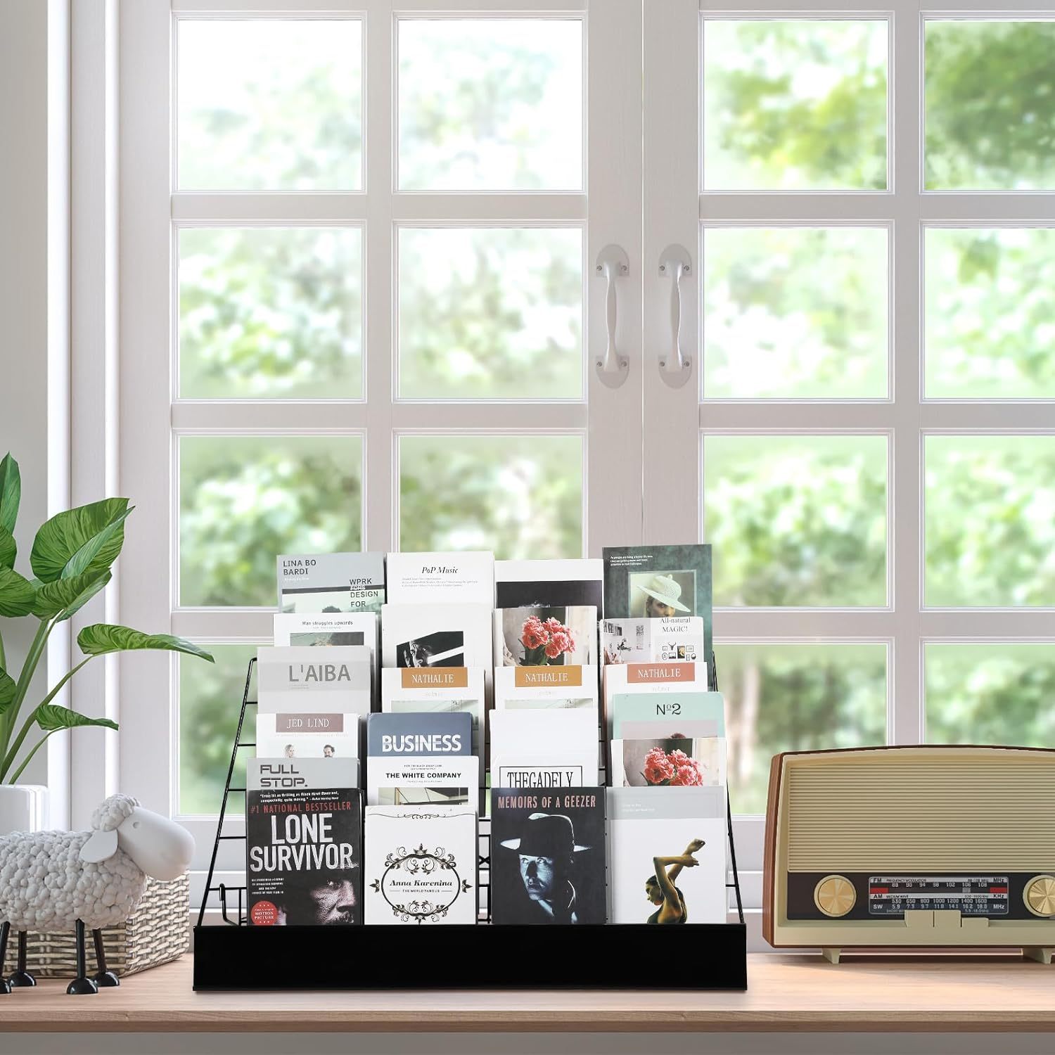 6 Layer Countertop Rack Book Wide Wire Tabletop Stand Magazine for Book Brochure Literature Comic Greeting Card Shelf Holder — view 6