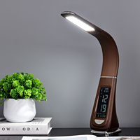 Horloge moderne à lumière de couleur froide température pliable 3 étapes de luminosité port usb rechargeable lampe de bureau led avec abat-jour en cuir