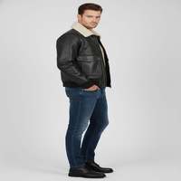 Blouson aviateur homme en cuir véritable coupe ajustée, col rabattu, doublure écologique respirante en polyester/coton, style vintage hiver