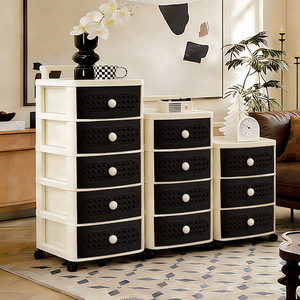 Retro Rattan Drawer Storage Cabinet Multi Layer Plastic Movable Household Organizer Standing Type Rectangle Shape - Product Image 4