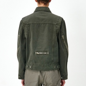 Veste en jean délavé pour homme avec fermeture éclair, style décontracté, personnalisable avec logo, vente en gros - Product Image 4