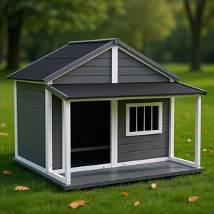 Caseta para Perros de Exterior, Mediana/Grande, de Madera, Elevada, con Techo de Asfalto Gris, para Cachorros - Product Image 2