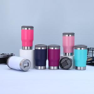 Refroidisseur de canettes en acier inoxydable 4 en 1 de 14 oz avec 2 couvercles, isolé pour canettes fines de 12 oz, bouteilles de bière, porte-vin en métal, boissons mixtes - Product Image 3