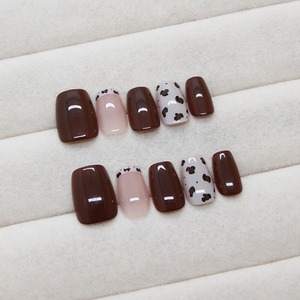 <span class=keywords><strong>Uñas</strong></span> Postizas R883 con Diseño de Estampado de <span class=keywords><strong>Vaca</strong></span>, Color Borgoña, Reutilizables, Cobertura Completa, Puntas de <span class=keywords><strong>Uñas</strong></span> Brillantes, 30 Piezas - Product Image 4
