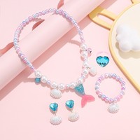 Collier, bracelet, bague et boucles d'oreilles sirène en plastique multicolores pour enfants, toutes saisons, déguisement d'Halloween, jeu d'imitation, cadeaux d'anniversaire