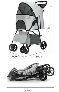 हल्के फोल्डिंग पालतू स्ट्रेलर फोल्डेबल 4 व्हील डीलक्स पालतू जानवर रोजमर्रा के आउटडोर रोलर - Product Image 6