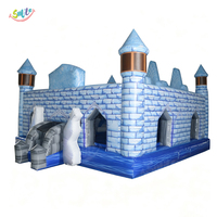 Château Gonflable Bleu et Blanc avec Toboggan, Qualité Commerciale, pour Location de Fêtes d'Anniversaire d'Enfants