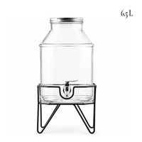 Distributeur de boissons en verre de 6500 ml avec support métallique et robinet, grand distributeur de cocktails pour plage, complexe hôtelier, club, bar, vente en gros, OEM