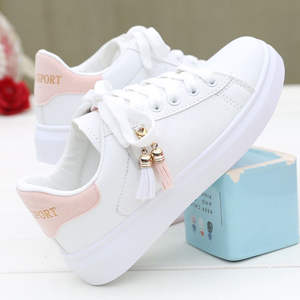 <span class=keywords><strong>Zapatillas</strong></span> de deporte informales <span class=keywords><strong>blancas</strong></span> con cordones transpirables para caminar al aire libre, decoración con colgante con flecos para <span class=keywords><strong>mujer</strong></span>, zapatos de cuero sintético - Product Image 2