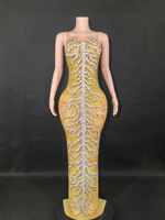 Robe de soirée sirène scintillante en strass pour femme, en maille transparente, à fines bretelles, moulante, longue, pour bal de promo, soirée en boîte de nuit, spectacle