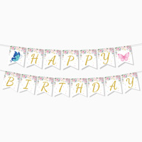 Ychon joyeux anniversaire ensemble de vaisselle jetable papillon fleur vaisselle papier vaisselle ensemble pour fête d'anniversaire