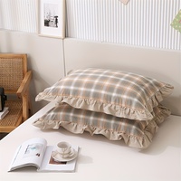 Lot de 2 taies d'oreiller 100 % coton à carreaux avec volants, douces, respirantes, à volants, pour la décoration de la maison et de la literie