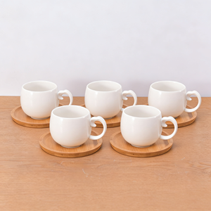 Set di Tazza da <span class=keywords><strong>Caffè</strong></span> in Ceramica Bianca JC con Piattino <span class=keywords><strong>e</strong></span> Vassoio in Legno, Tazza in Ceramica con Supporto in Legno Massiccio per Stoviglie - Product Image 4