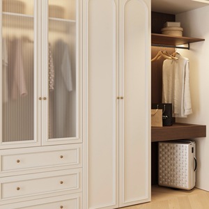 Armoire personnalisable en blanc crème, tiroirs et espace ouvert, rangement modulaire pour chambre à coucher - Product Image 3