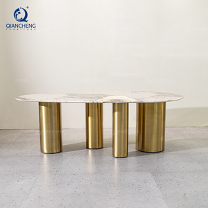 Mesa de comedor de oro y piedra de lujo moderno mobiliario comercial pequeño apartamento hogar fresco juego de mesa de comedor para 6 personas - Product Image 3
