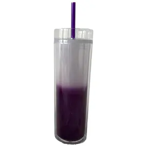 PS Healthy 16oz Plastic Double Wall Tumbler With Straw Skinny Straight Color Changing Daily Life Mugs