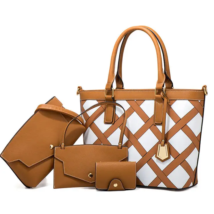 High Quality Fashion Woman Handbag Sac A Mains Pour Femme Pu Leather Shoulder Bag Large Capacity Lingge Tassel Tote Bag Set
