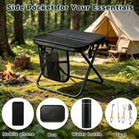 Tabouret de camping pliable portable avec poche latérale en filet et sac de transport, chaise de pêche pliable d'extérieur