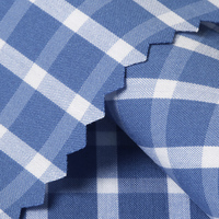 Tela Elástica Teñida con Hilo 50S, de Algodón, Nailon y Spandex, con Rayas Azules y Cuadros, para Camisas de Hombre y Mujer