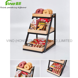 3 niveaux pliable écologique bois moderne personnalisé boulangerie présentoir snack vente au détail vitrine organisateur cas - Product Image 4