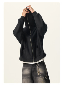 Chaqueta con Capucha de Felpa de 350 g/m², Estilo Punk, con Cremallera en la Parte Superior, Corte Cuadrado, Ancha, Estilo Hip Hop Oscuro - Product Image 6