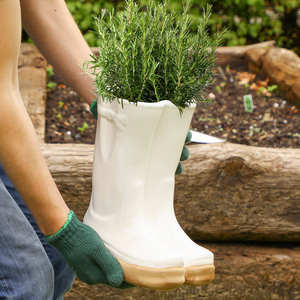 Décor porte-bonheur pour pépinière, Pot de planteur de jardin blanc brillant de Style ferme, en céramique avec marqueur personnalisé - Product Image 3