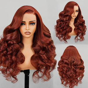 360วิกผมลูกไม้เต็มรูปแบบ HD สีน้ำตาลแดงสำหรับผู้หญิงวิกผมลอนทรงหลวมสีบลอนด์หยักศกยาวสไตล์บราซิลเลี่ยนสีแดงหยิก - Product Image 1