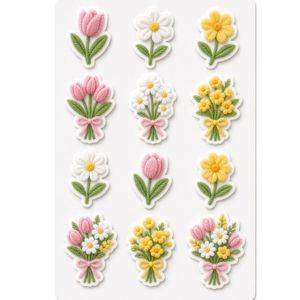 สติกเกอร์ดอกไม้ปัก 3 มิติ น่ารัก สีชมพู เหลือง ขาว ลายดอกทิวลิป ดอกเดซี่ ช่อดอกไม้ แผ่นปะติดผ้าแบบมีกาวในตัว - Product Image 1