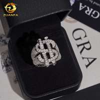 Bague Dollar Hip Hop pour Homme, Bague Moissanite Iced Out D VVS en Argent Sterling 925