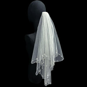 <span class=keywords><strong>Voile</strong></span> de tulle <span class=keywords><strong>blanc</strong></span> brodé à une couche avec perles en strass et <span class=keywords><strong>voile</strong></span> de mariée en dentelle à pampilles pour robes de femme - Product Image 2