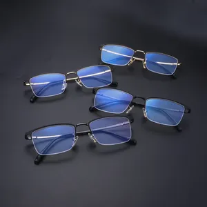 Metal Custom Logo Business Rectangular Prescription Glasses Frame Computer Anti Blue Light Blocking Glasses Men