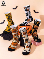 Chaussettes décontractées respirantes à imprimé numérique pour Halloween, unisexe, motifs citrouille effrayante et chat noir, nouveauté pour les fêtes, vente en gros en vrac direct usine