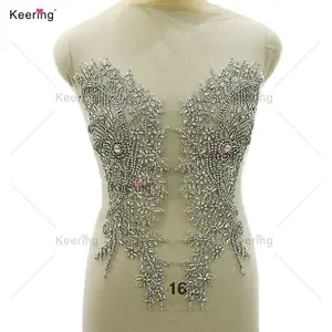 WDP-475 Keering Luxury Bridal Pearl Diamond Detail Custom Full Body Crystal Stone Appliques per abiti da sposa bianchi