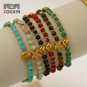 Zogxin Colorful Agate <b>Bracelet</b> Women's Heart Star Charm Beaded Jewelry Gift Fashion <b>Bracelets</b> - Product Image 1