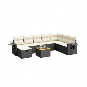 ชุดโซฟาสวนหวายเทียมสีดำแบบโมดูลาร์ D0100XFT1LP เฟอร์นิเจอร์กลางแจ้งที่ทนทาน พร้อมเบาะโฟมความหนาแน่นสูง - Product Image 1