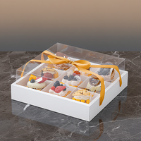IMEE Bonne Qualité Carton 9 Trous Couverture Transparente Dessert Gâteau Mousse Boîte Portable avec Poignée pour Fête De Mariage