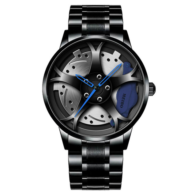 Fashion Men's Luxury Car Wheel Design Stainless Steel Case Glass Dial ODM Watch Model 7069