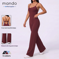 Combinaison sans manches à jambes larges pour femme, 75% nylon 25% élasthanne, tricot brossé, body sexy à dos nu pour la gym et le yoga